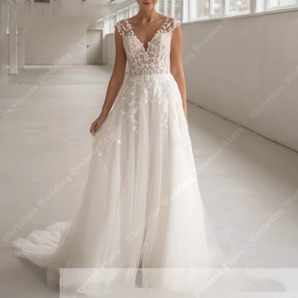 Sexy Luxurious A-Line Women Wedding Dresses Lace Printing Bridal Gowns Specially Designed For Women's Wedding Vestidos De Noivas