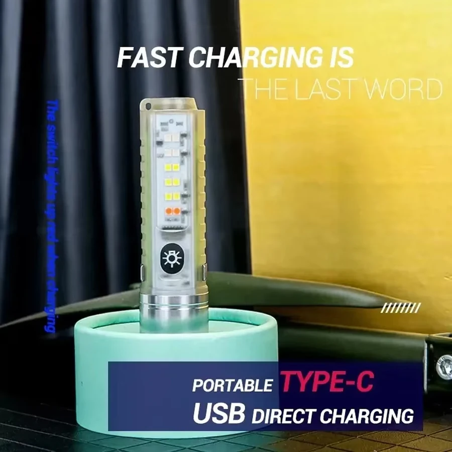 Linterna LED recargable por USB C, MINI llavero con luz LED con imán trasero, luz Uv, linterna portátil multifunción, luces de Camping