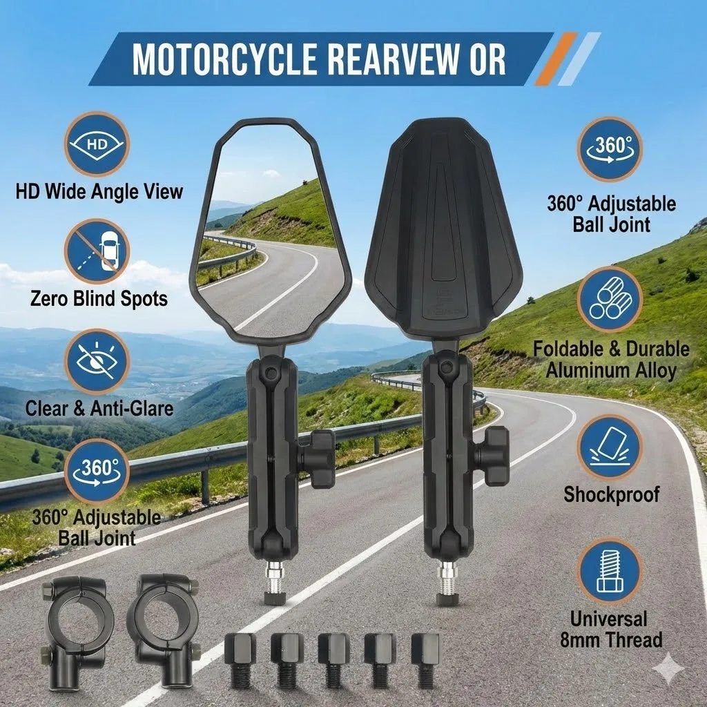 AliExpress NONE Universal Motorcycle Mirrors Angle Adjustable Folding Handlebar Side Mirror for DUCATI VOGE Street Bike ATV Snowmobile Moped