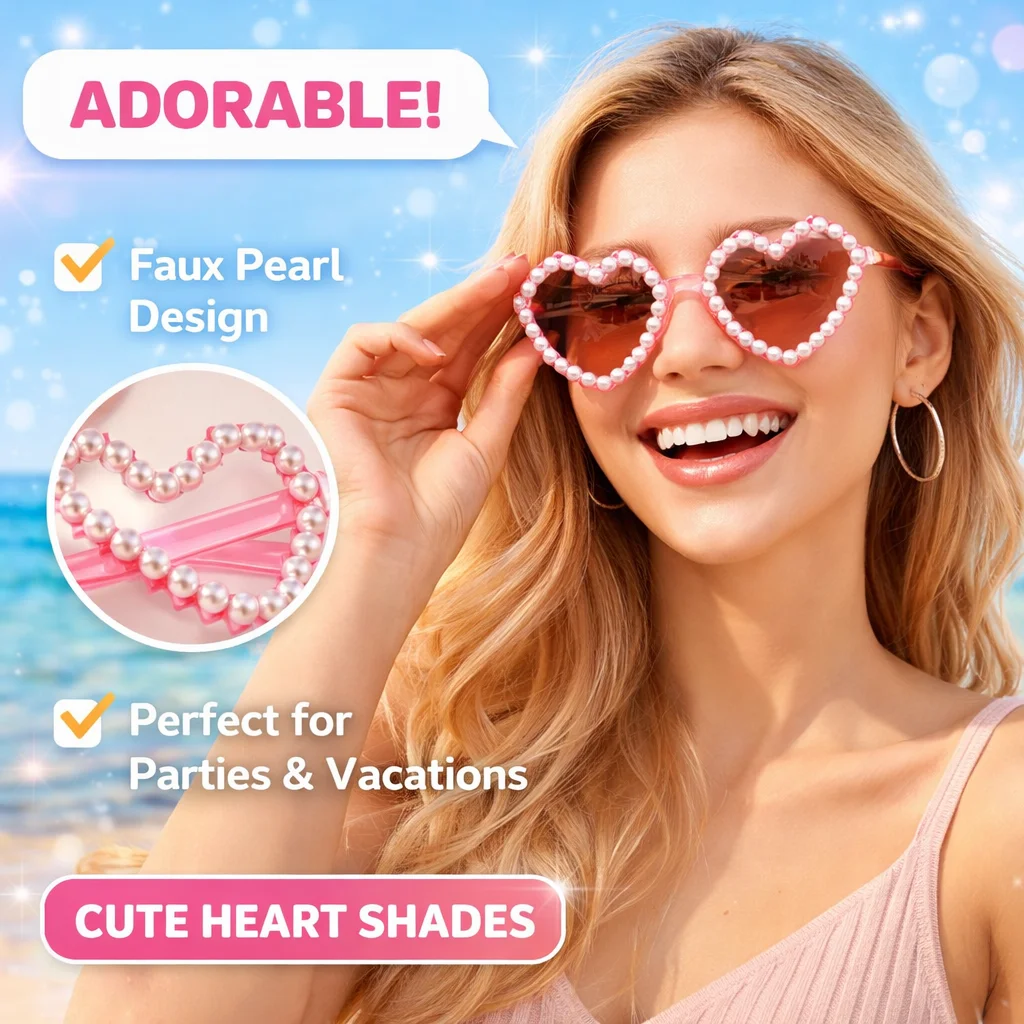 

KLASSNUM Fashion Pearl Heart Sunglasses For Women Cute Gradient Lens Rimless Sun Glasses Aesthetic Sweet Kawaii Party Eyewear