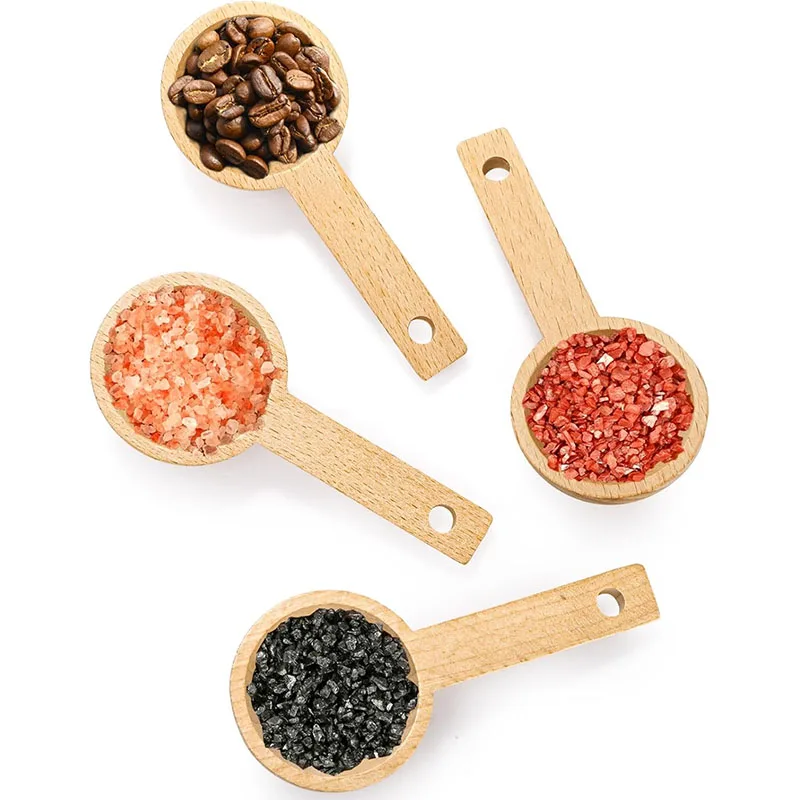 4 Uds cucharas de madera cucharas de café de haya cucharas medidoras 1 cucharada para granos enteros granos molidos té accesorios de cocina JT603