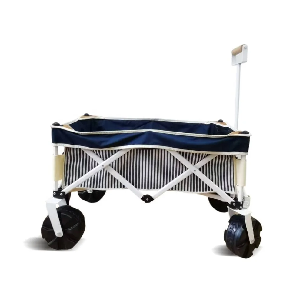 

Portable Beach Cart Folding Navy Stripe Hand Wagon Camping Folding Wagon Beach Trolley Cart Collapsible Wagon
