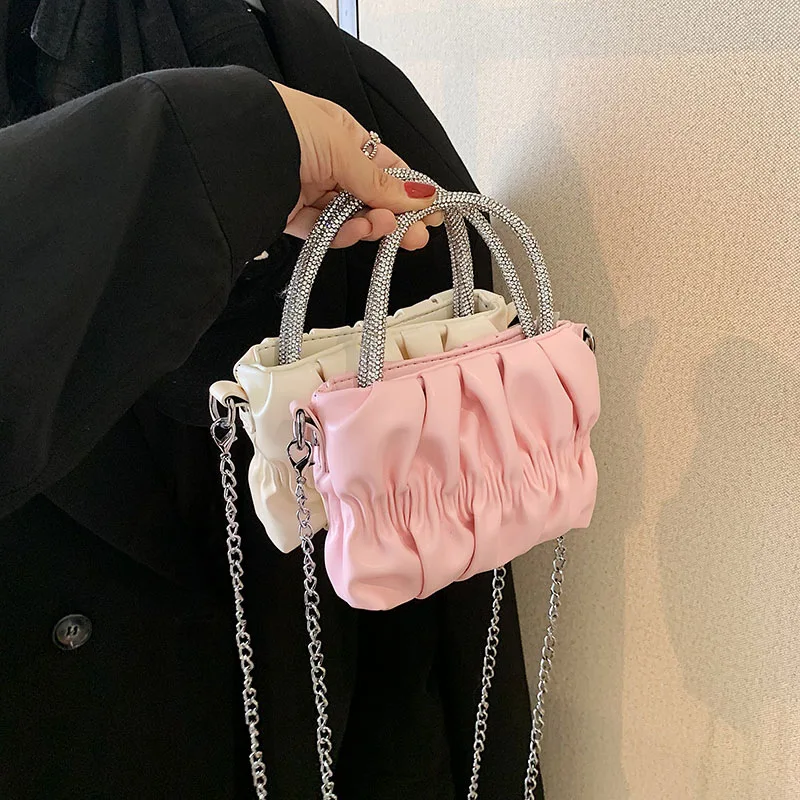 Mini bolso de mano plegable con cadena de nube para niña, bolso de mano con diamantes de agua, bolso de un solo hombro, bolso oblicuo