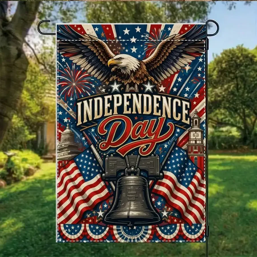 

1pcIndependence Day Garden Flag, Patriotic Outdoor Yard Decor, Bald Eagle, Liberty Bell, US Flag Motifs, 4th of July Decor for Home Porch Lawn