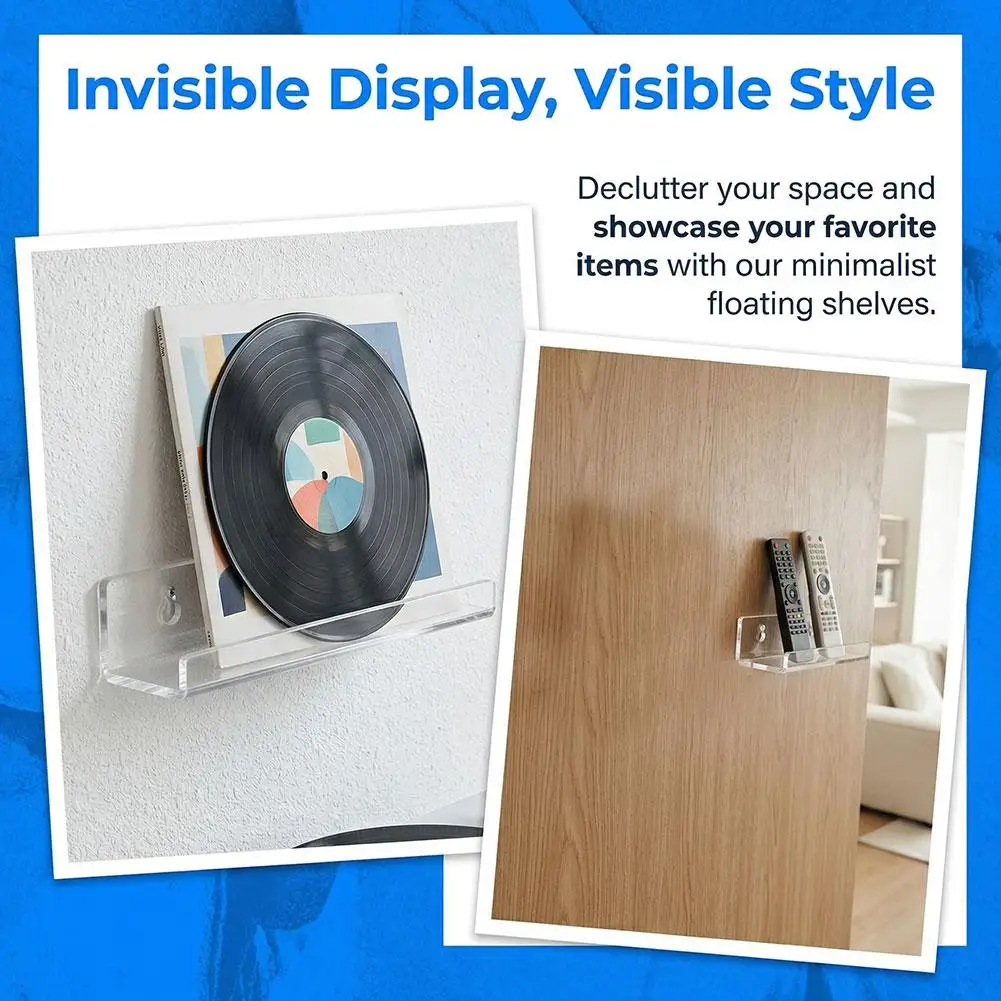 4 Inch Acrylic Record Display Shelf Clear Wall Mounted Floating Holder Vinyl LP Album Storage Rack
