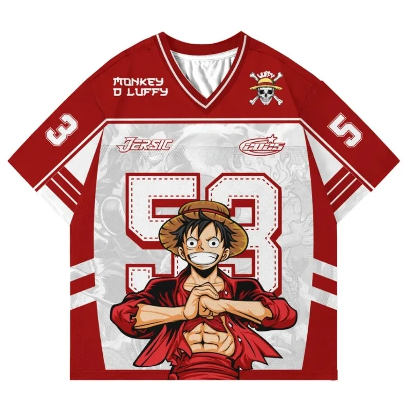 2026 Summer Hot Anime One Piece Luffy Classic V-neck Shirt T-shirt Adult Children Large Fashion Casual Quick Drying Sweatshirt