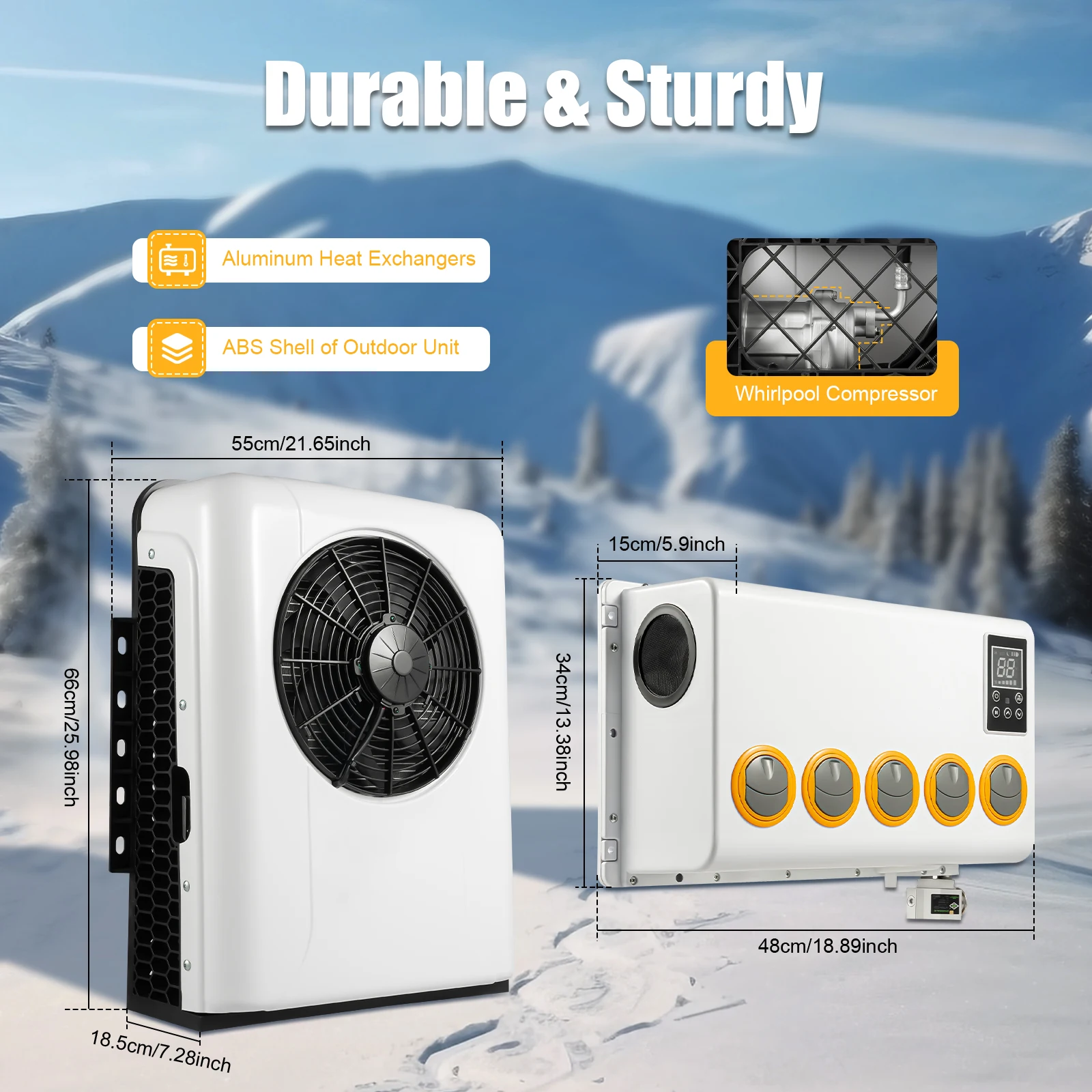 مكيف هواء كابينة شاحنة خارجي وداخل 12 فولت 960 وات طقم مكيف هواء أبيض منفصل وجهاز تحكم عن بعد للكابينة في غضون 6 ㎡ #4