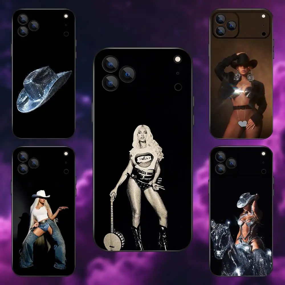 

B-Beyonce-e COWBOY Phone Case For iPhone 17,16,15,14,13,12,Pro,Max,Plus,E,SE4,Air,Mini Black Soft Box