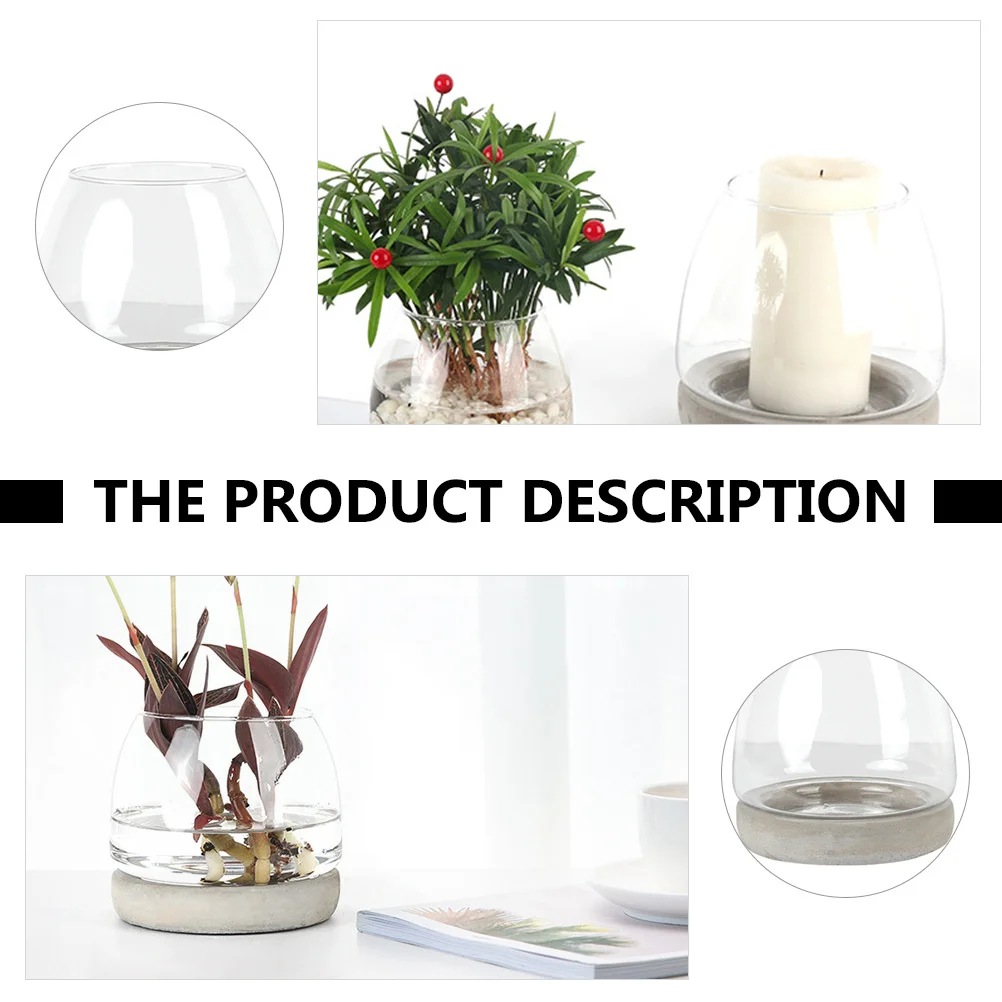 

Straw Mushroom Type Vase Cement Bottom Glass Craft Home Desktop Decoration Warm Elegant Fashionable Personality