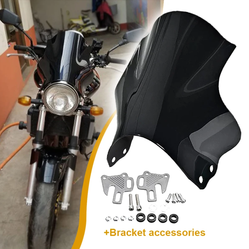 For Honda Yamaha Kawasaki Suzuki Motorcycle Windscreen Windshield ABS Plastic Black WindScreen Anti-wind Moto Accessories