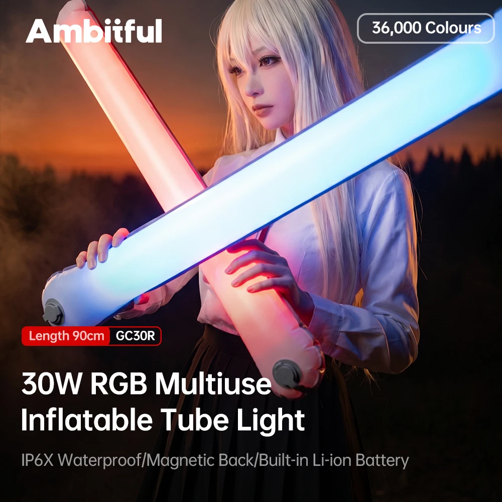 Ambitful GC30R 30W 2000K-10000K Full-color Air Light Purple RGB Photography Lighting Portable LED Flexible Inflatable Tube Light