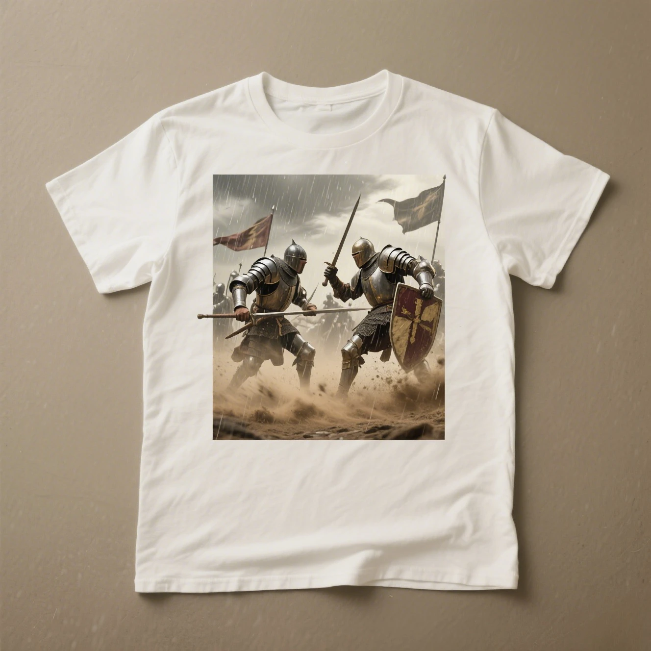 

Knight Confrontation Graphic Printing Summer Luxury Brand Pure Cotton Men's and Women's T-shirt Short Sleeve Street Fashion