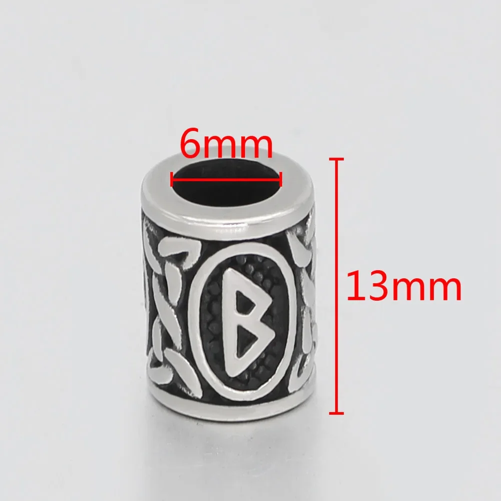 Image 4: Perle rune viking en acier inoxydable, grand trou de 6mm, perles de barbe de cheveux Futhlavabo, breloque de bracelet pour bijoux à bricoler soi-même, accessoires exécutifs