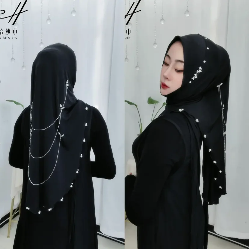 

Цепочки Декор Мусульманский Турецкий Высококлассный Длинный Готовый Хиджаб для Леди