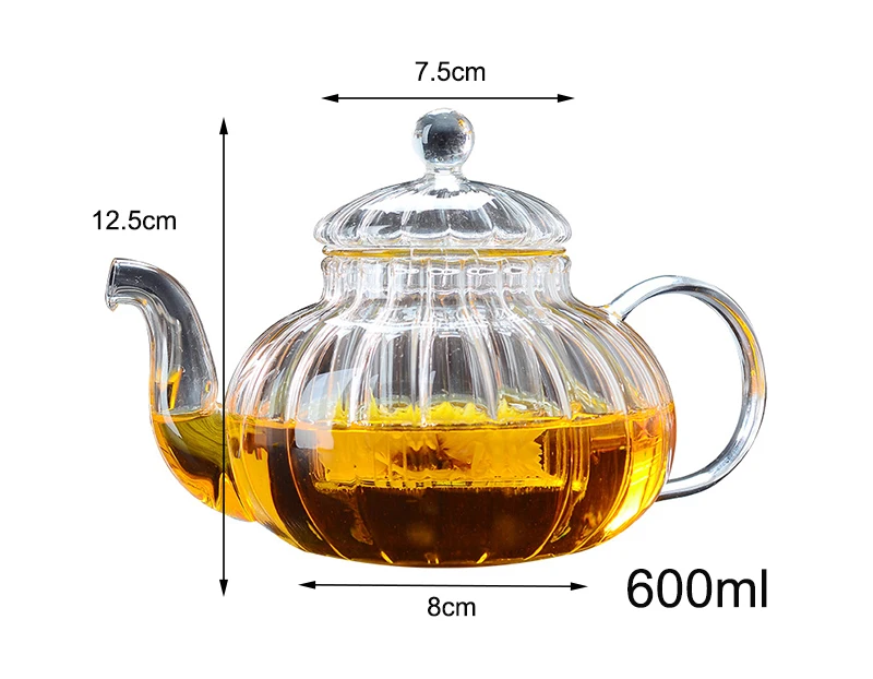 600ml Striped Pumpkin Shape Flower Teapot Fire Resistant Glass Jug for Tea Teapot With Infuser Pu Erh Gaiwan Japanese Tea Pot