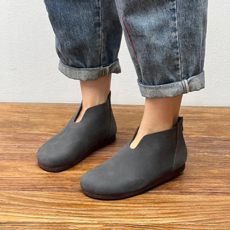 

Женские ботильоны из натуральной кожи, с круглым носком, на молнии сзади