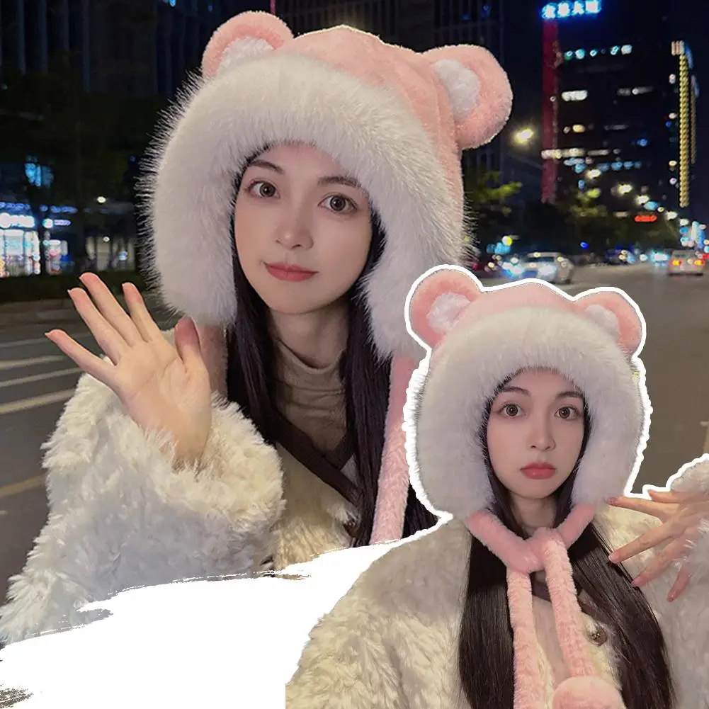 Chapeau en peluche oreilles d'ours pour femmes, Style doux et mignon, chaud, assorti avec tout, cheveux inclus Lei Feng, casquette ronde à bord court, 2025/2026