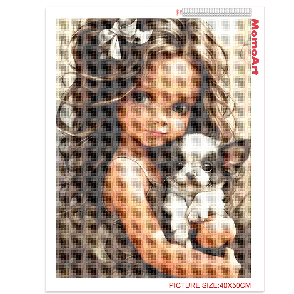 MomoArt New Arrival Diamond Mosaic Girl Picture Rhinestones Dog Cat Painting Cartoon Embroidery Kid Portrait Handmade Gift