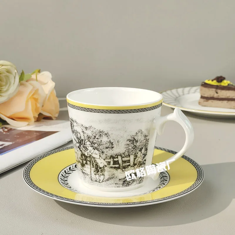 

European Style Bone China Watercolor Western Dinner Plates Steak Plates Coffee Cup Saucer 3-Piece Set Combination