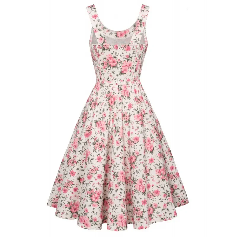 European Cross-Border Hot Selling 1950 Vintage Fashionable Dress Floral Printing A- Line Wide Hem Sleeveless Tank Dress