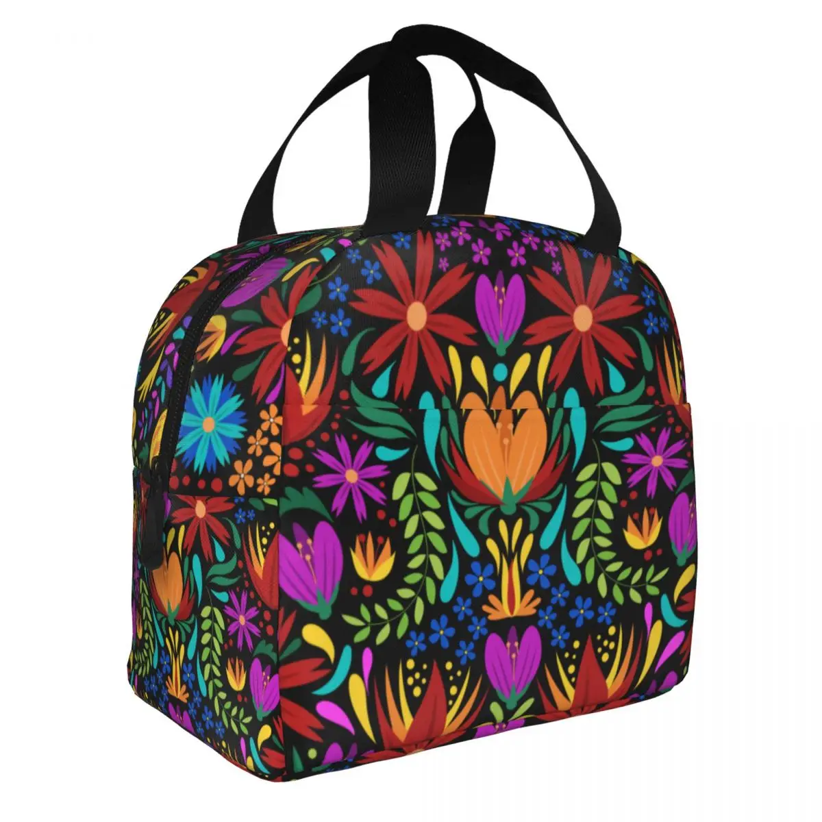 Custom Mexican Flowers Art Pattern Thermal Insulated Lunch Bags Women Portable Lunch Tote for Camping Travel Storage Food Box