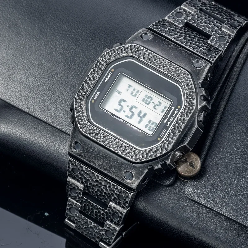GA-2100 Bezel For Casio dw-5600 GW-B5600 ga2100 gmw-b5000 Mod kit hammer pattern titanium alloy stainless steel case strap metal