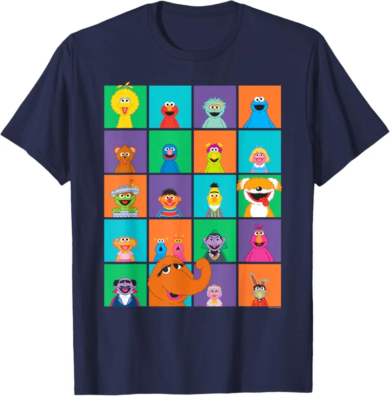 Sesame Street Character Squares T-Shirt  Costume T-Shirt Graphic Sweatshirt] Cute Cartoon Character, Soft Stretchy Fabric