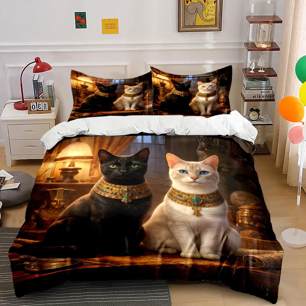 

Regal cats with ornate collars Print Bedding Set 1 Duvet Cover 2 Pillowcases for Adult and Children Luxury Gift Full Size
