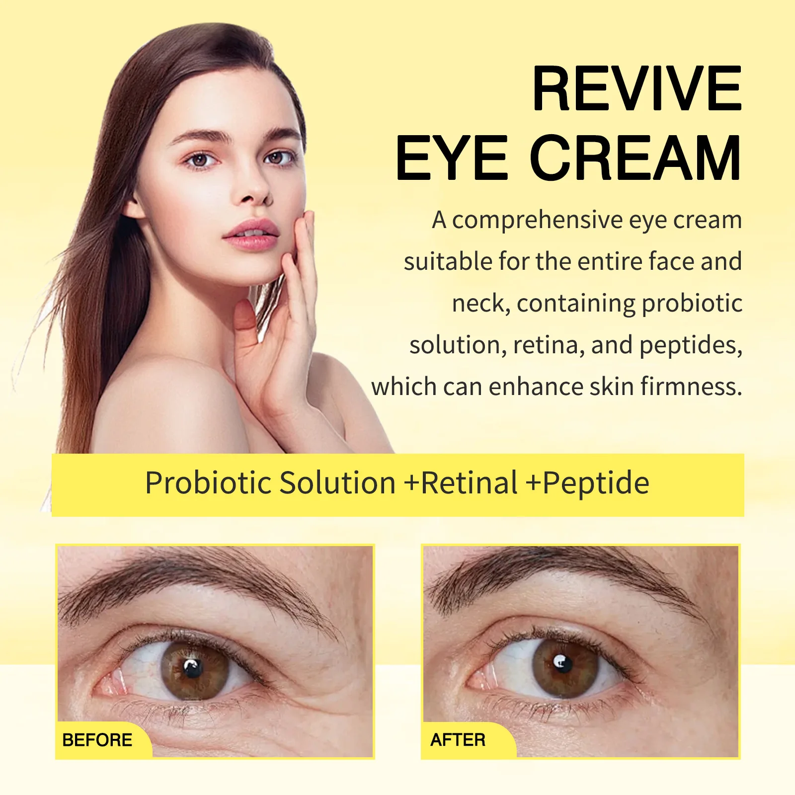 Revive Eye Cream Face Neck Probiotic Solution,Retinal,Peptide Wrinkles,Fine Lines,Cell Turnover, Radiant Firm Skin,Moisture