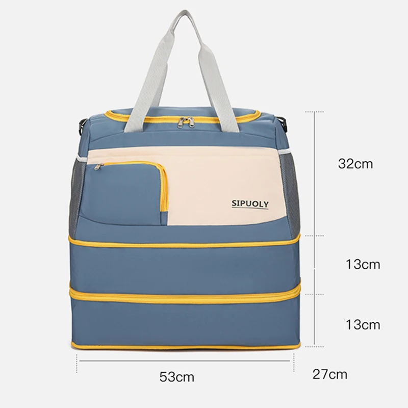 Bolsa de viagem dupla expansão para mulheres e homens, sacola de cores contrastantes, grande capacidade, sacos crossbody, Oxford impermeável, Weekend Bags