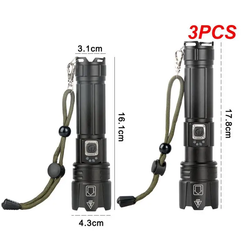 3PCS Self-defence Hand Lamp Aluminum Alloy Riding Lamp Anti-skid Camping Night Fishing Equipment Hiking Flashlight