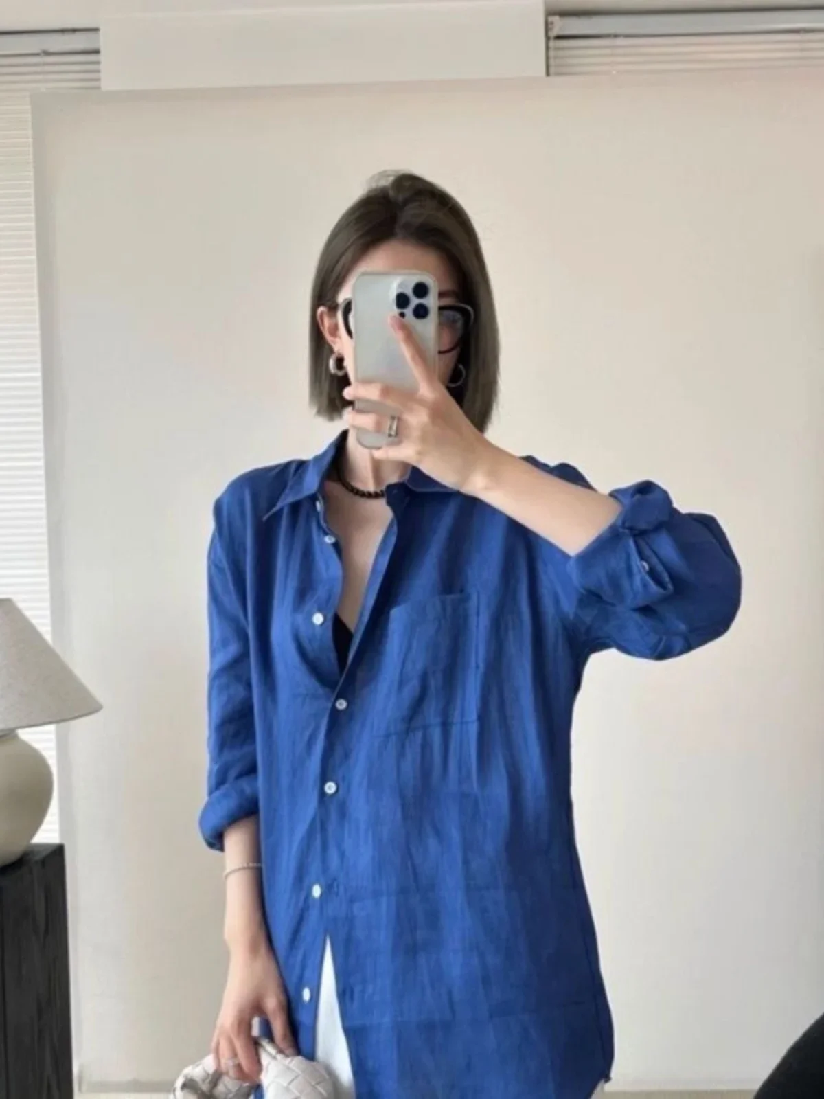 Linen irt Protezione solare da donna Cardigan aperto Pendolarismo Cotone Lino Sciolto irt Colore blu