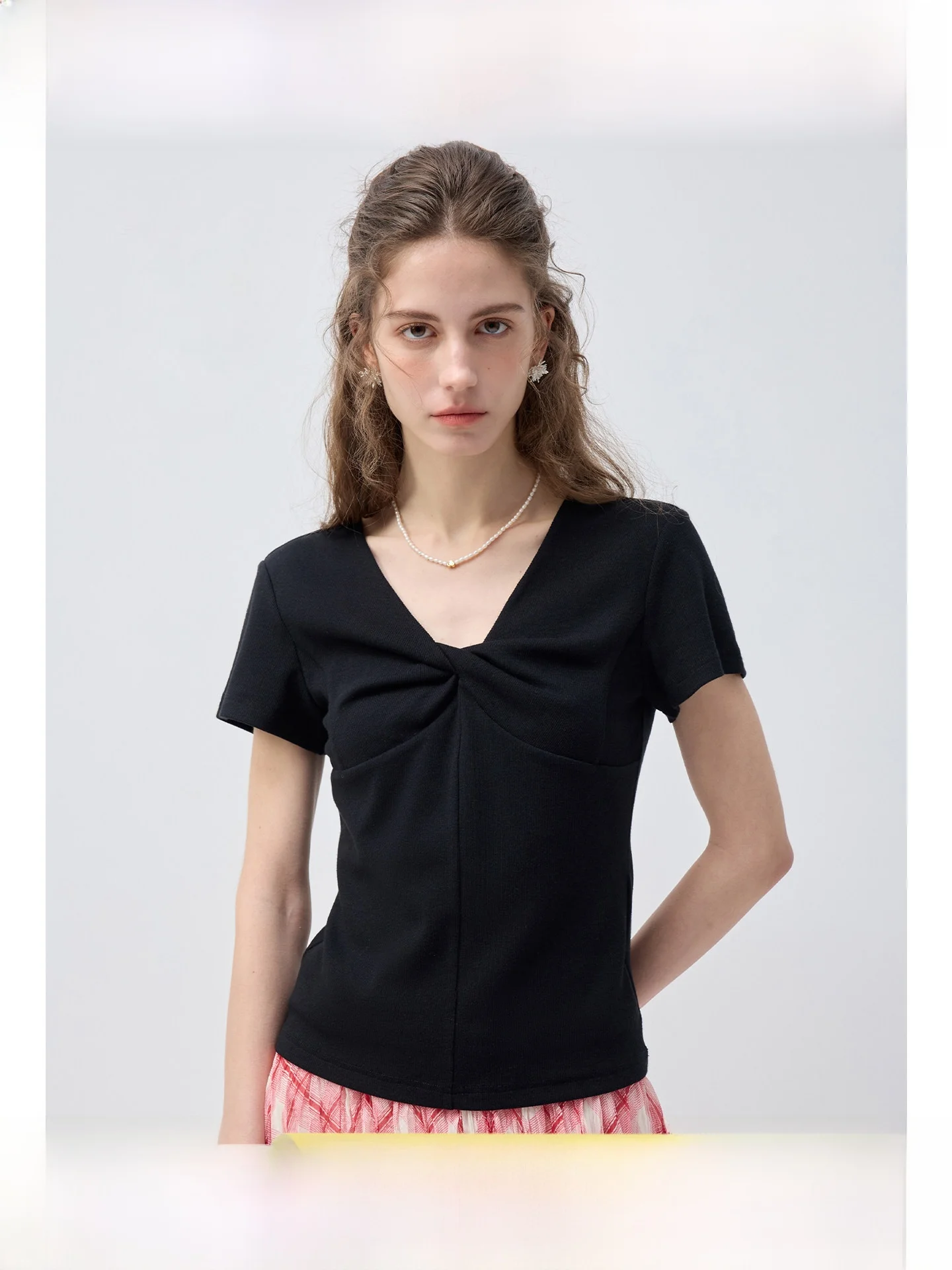 

plus Size Women's V-neck T-shirt Elastic Waist Short Sleeve Summer Versatile Clothing Sweet Style Skin-friendly Breathable