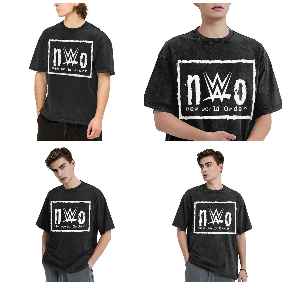 Streetwear T-Shirts NWO New World Order Wrestling Washed T Shirt Short Sleeve Hip Hop T-Shirt Tops Tees for Men Women