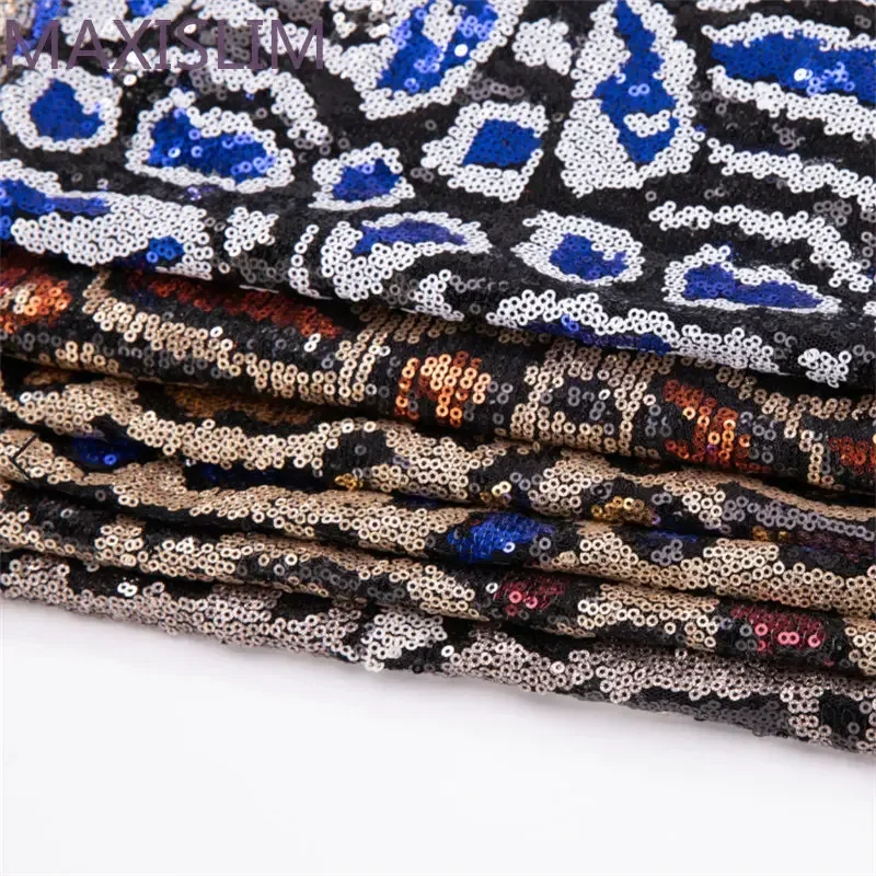 3MM Leopard Print Mesh Sequin Fabric For Women  Evening Dress Bag Background Tablecloth Curtain Embroidered Fabric Wide：125CM