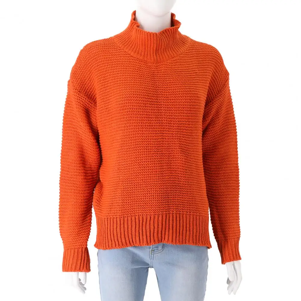 Loose Casual Top Chic Oversized Pullover Sweater Women's Casual Knitting Tops with Half High Collar Long Sleeve Ribbed Trim