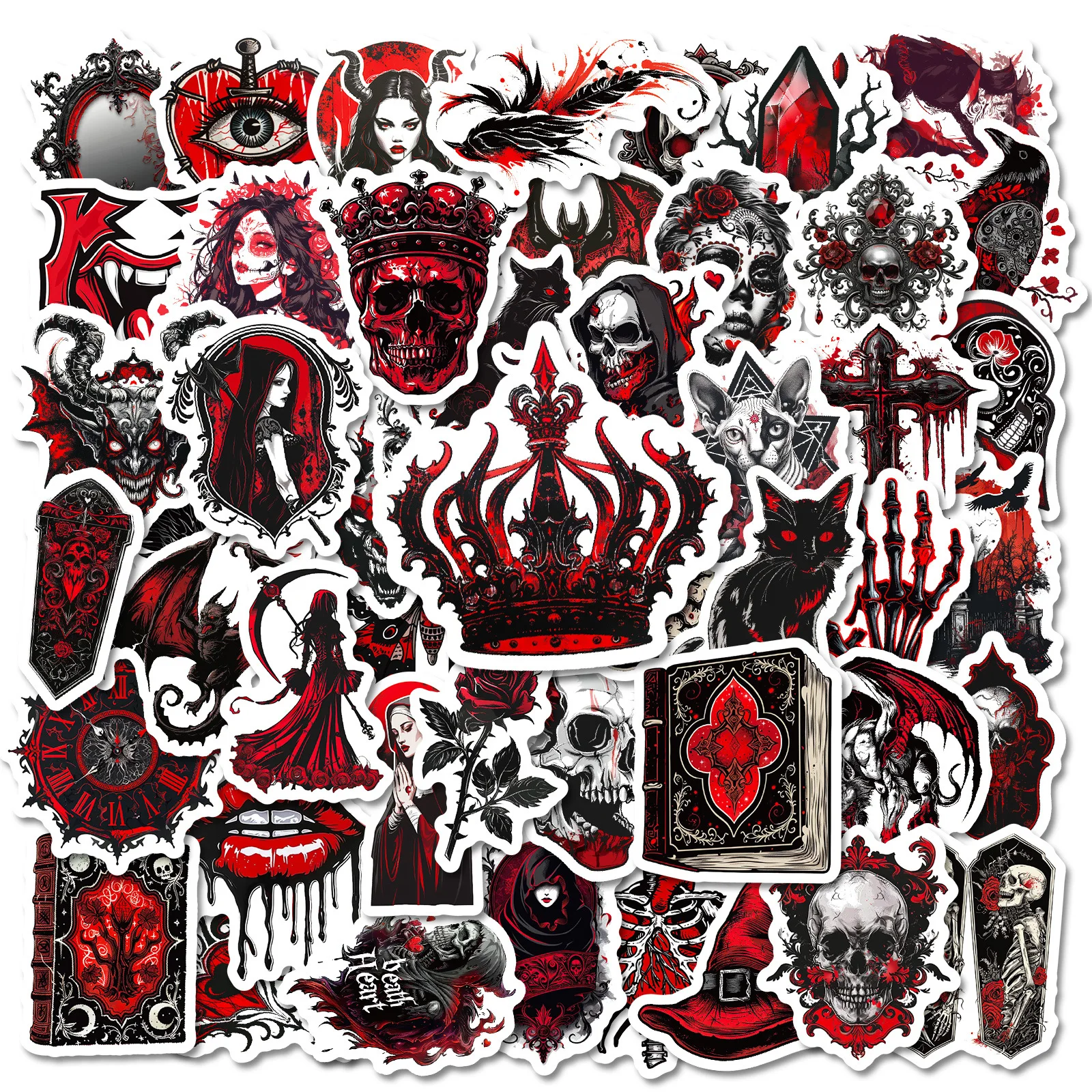 10/30/50PCS Gothic Stickers Red Black Skull Graffiti Sticker Scrapbook Luggage Laptop Phone Guitar Bike Skateboard Cartoon Decal