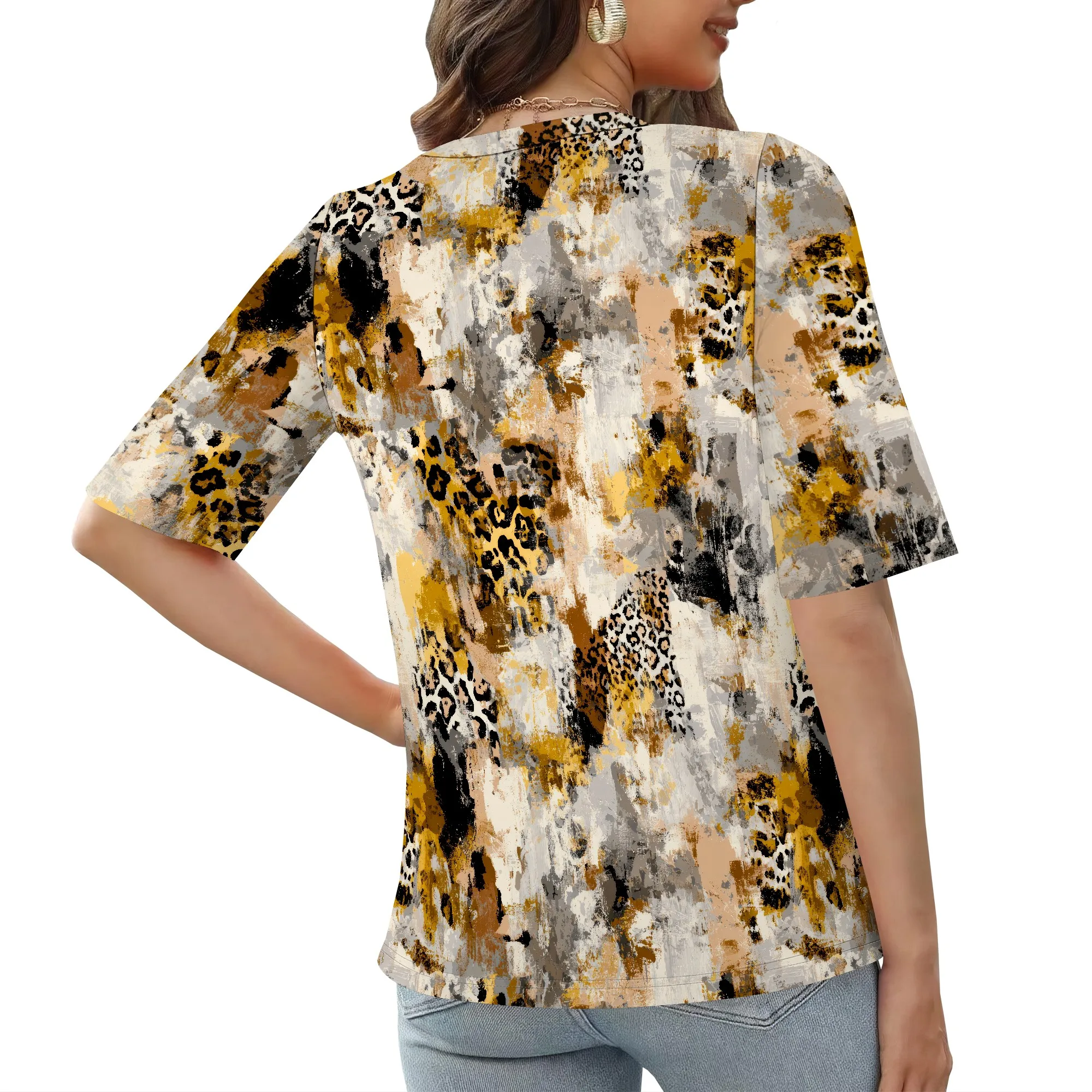 3/4 Length Sleeve Womens Tops 2025 Floral Print Vintage V Neck Top Shirt Loose Plus Size Shirts Vacation Outfits