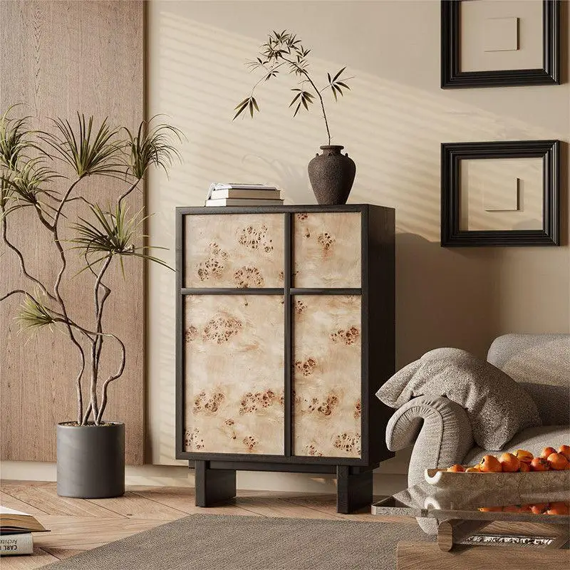 HYS medieval wood leather chest dining room side cabinet household bedroom storage cabinet retro drawer cabinet living room