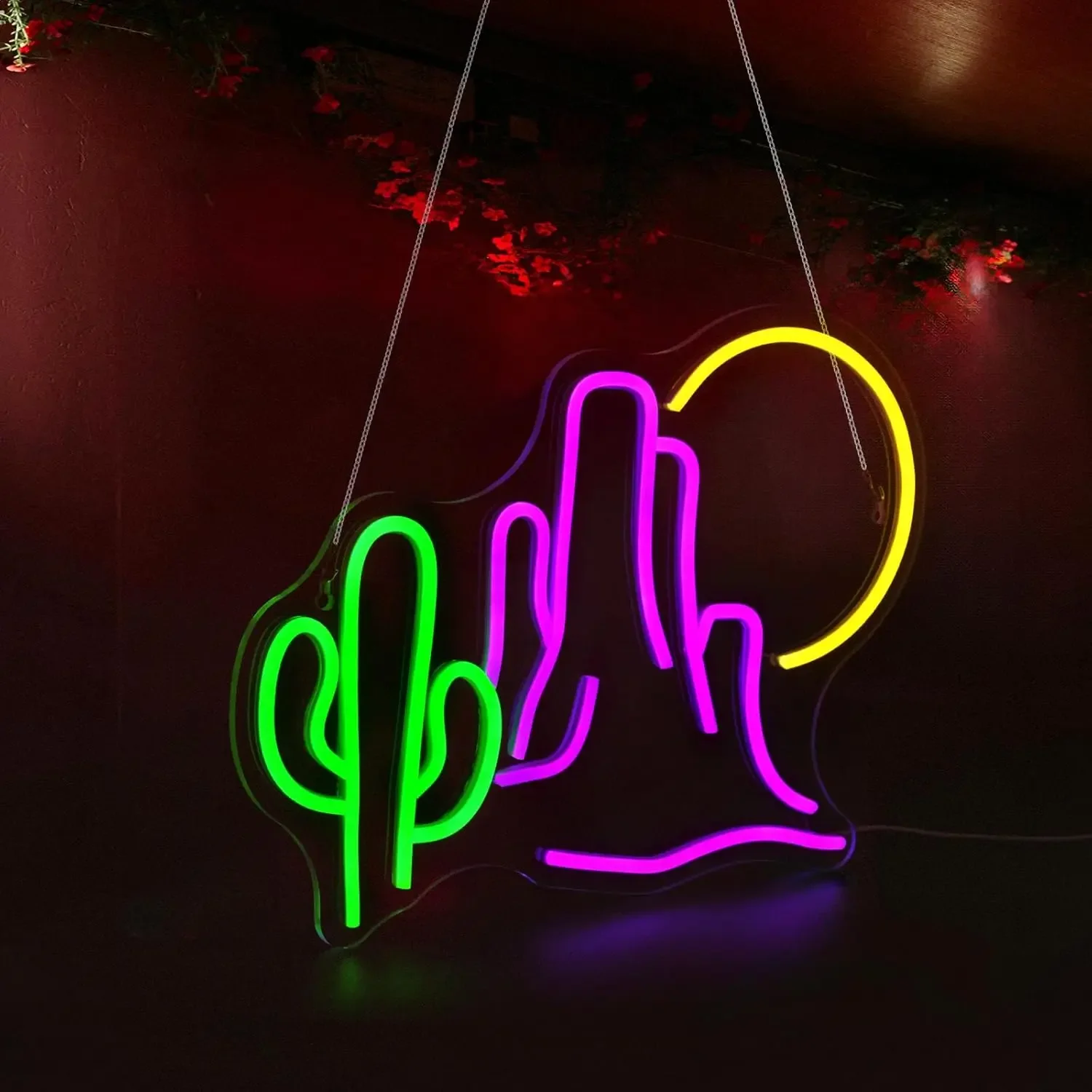 Cactus Camel Moon Multicolor Neon Sign LED Wall Art USB Powered Desert Decor Bedroom Living Room Storefront Novelty Gift Light