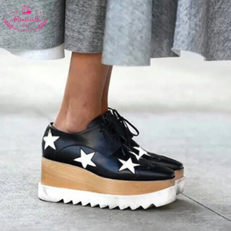 2023 Fashion Woman Star Sneakers Thick Bottoms Wedges Lady Loafers Square Toe Increased Flat Platform Casual oxford Shoes Women