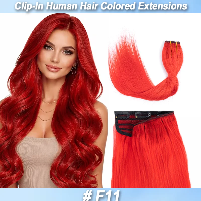 16” Lengths  Clip-In Straight Human Hair Colored Extensions with 5 Clips Hairpiece for Volume Lengthening and Instant Hairstyles