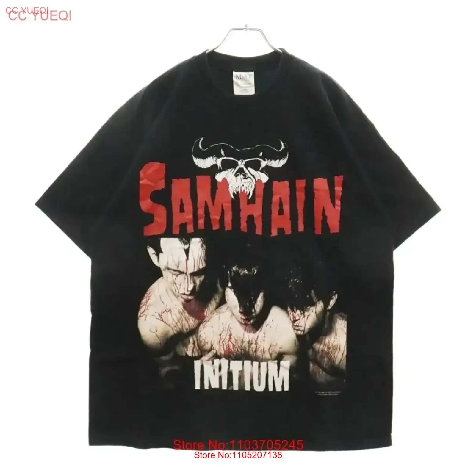 خمر 90s SAMHAIN INITIUM الجبهة طباعة تي شيرت قصير الأكمام قطع وخياطة تستخدم 0d غسلها أنيق خمر قليلا امتدت #1