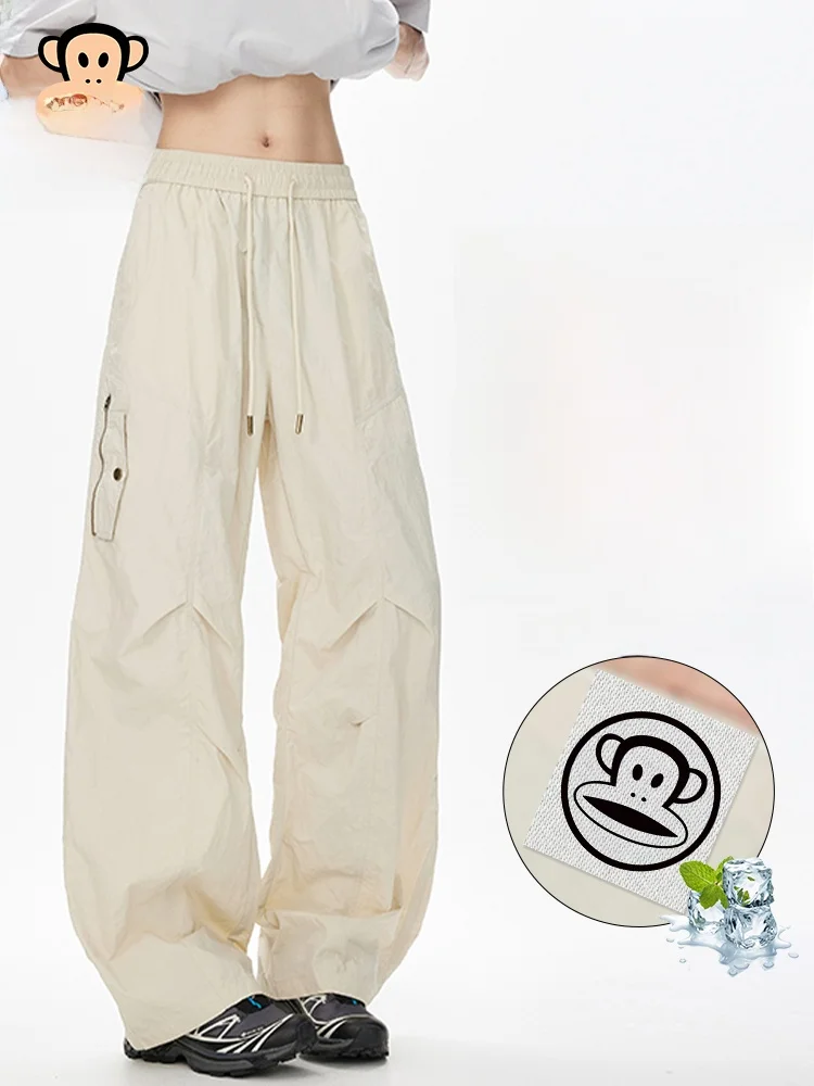 

Мужские летние брюки PaulFrank Outdoor Workwear из ледяного шелка, тонкие, свободные, повседневные, с отворотами, удобные, длинные