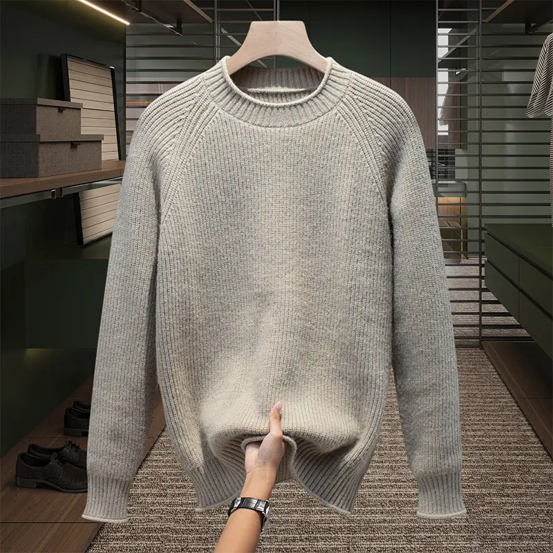 

Мужской круглый вязаный свитер-базовый слой с эффектом камеры, комфортный, теплый, повседневный, надеваемый через голову