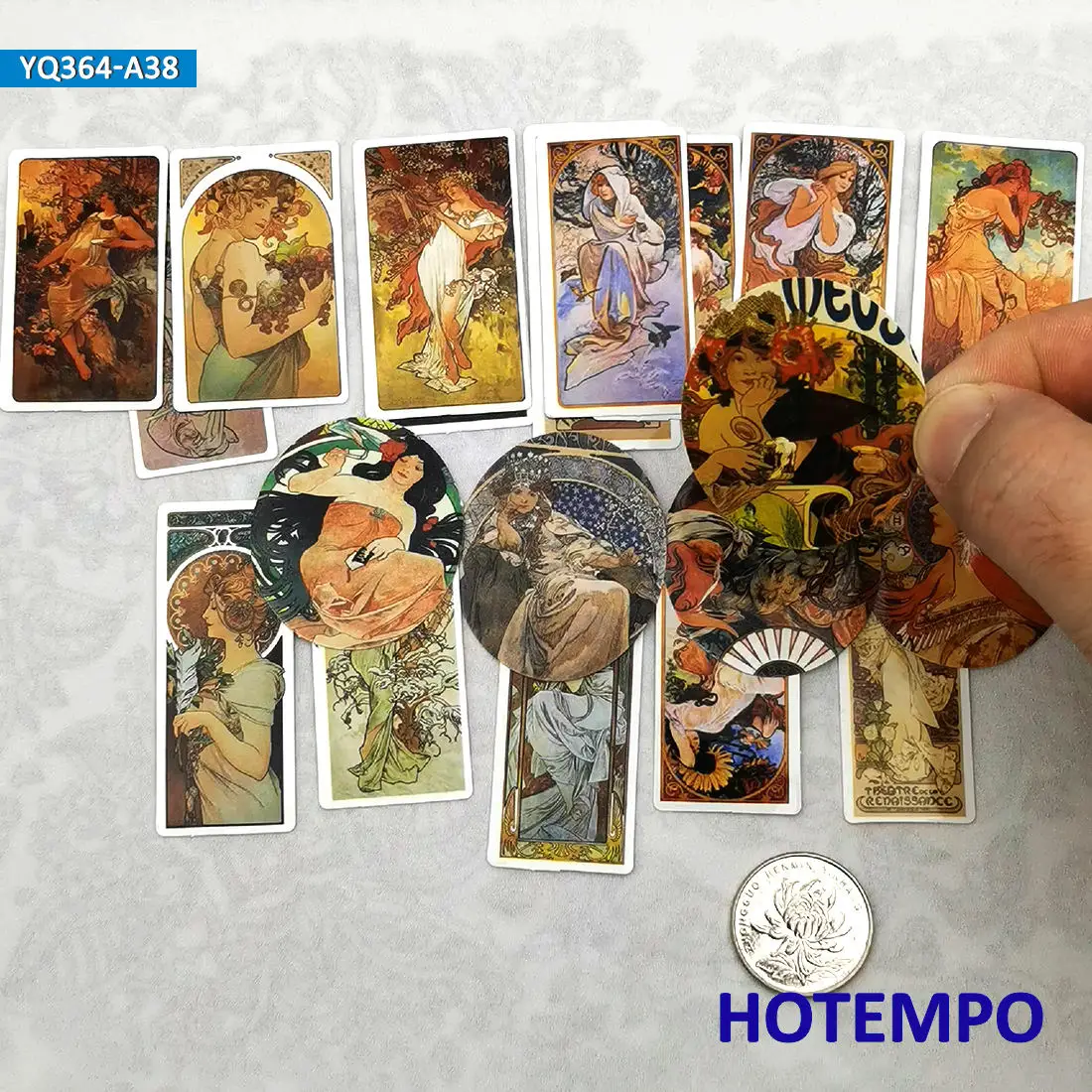 10/38개, 무차 스타일 스티커 세트, 아르누보 레트로 소녀 포스터 그래피티, 노트북 자동차 전화기 스크랩북용, 재미있는 스티커 팩