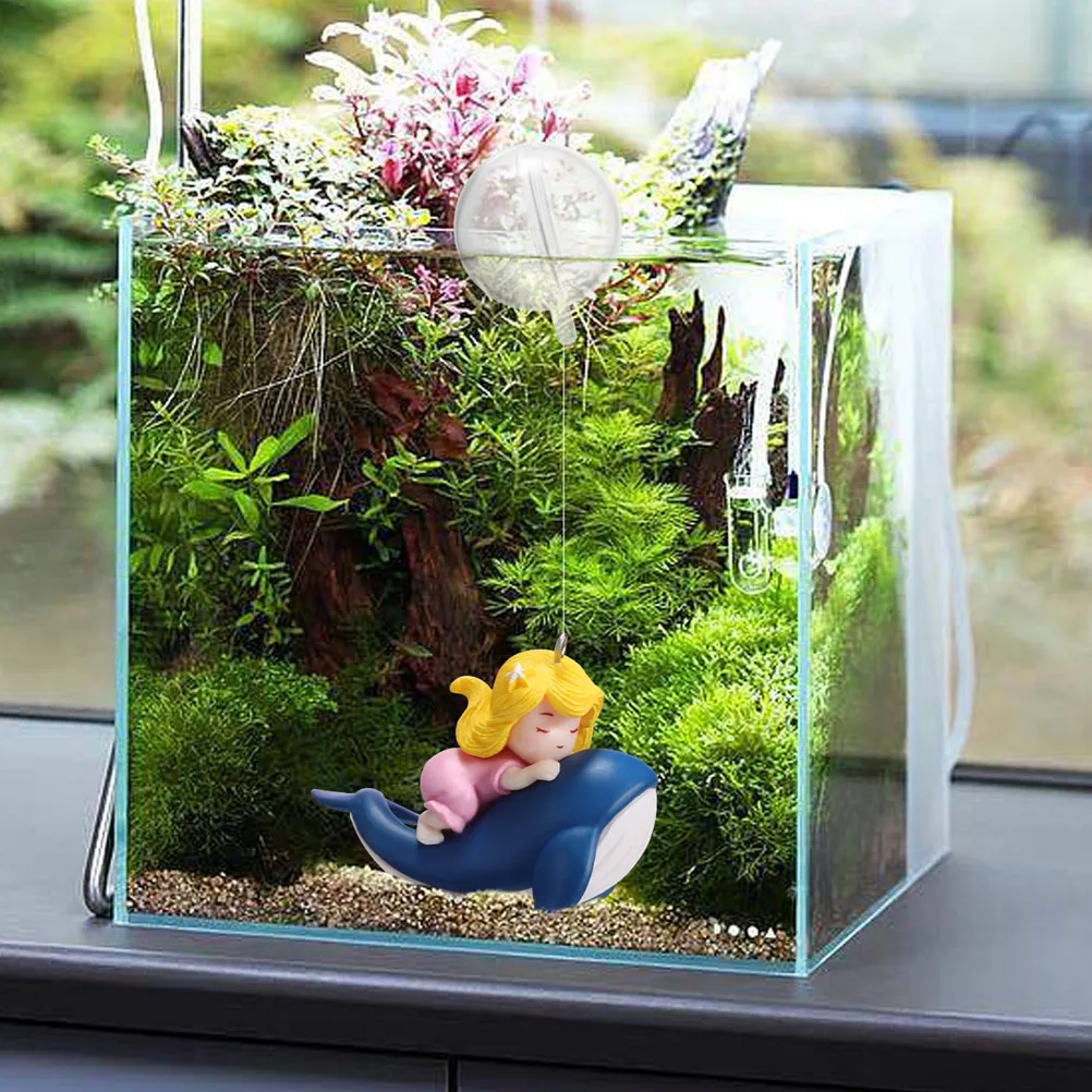 

4Pcs Floating Fish Tank Diver Decorations PVC Creative Aquarium Accessories Whale-Riding Girl Floating Fish Tank Ornaments