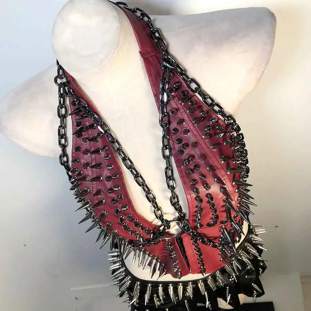 Goth Tops Emo Clothing PU leather Black Gothic Tank Rave Scene Y2K Spiked Summer Grunge Chain Spike Punk Rock Clothes Festival