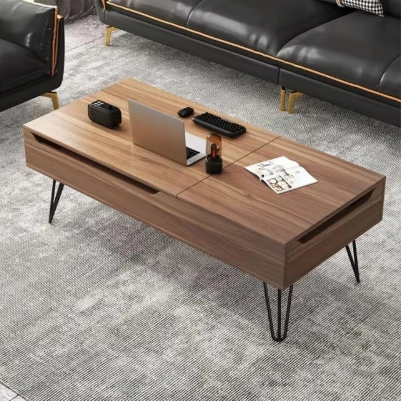 Dining room Living room Multifunctional square coffee table Wooden height adjustable center lift coffee table