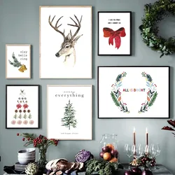 Christmas Santa Deer Snow Winter Posters And Prints Canvas Painting Nordic Wall Art Pictures For Living Room Home Decor